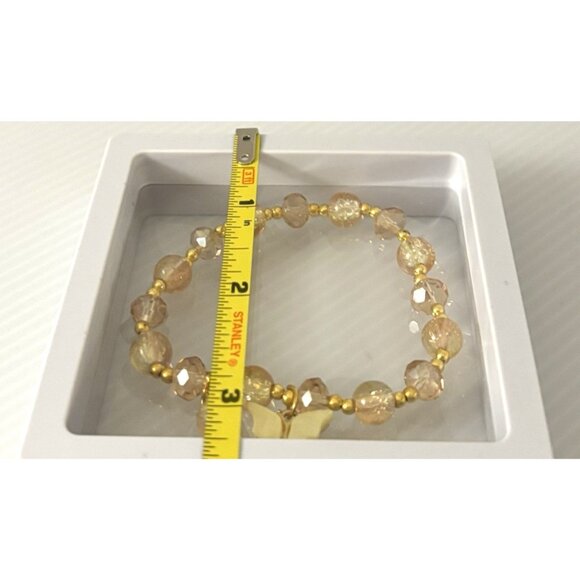 Yellow Beaded Stretch Bracelet Butterfly Charm in 3D Floating Frame Display Case - Picture 5 of 5